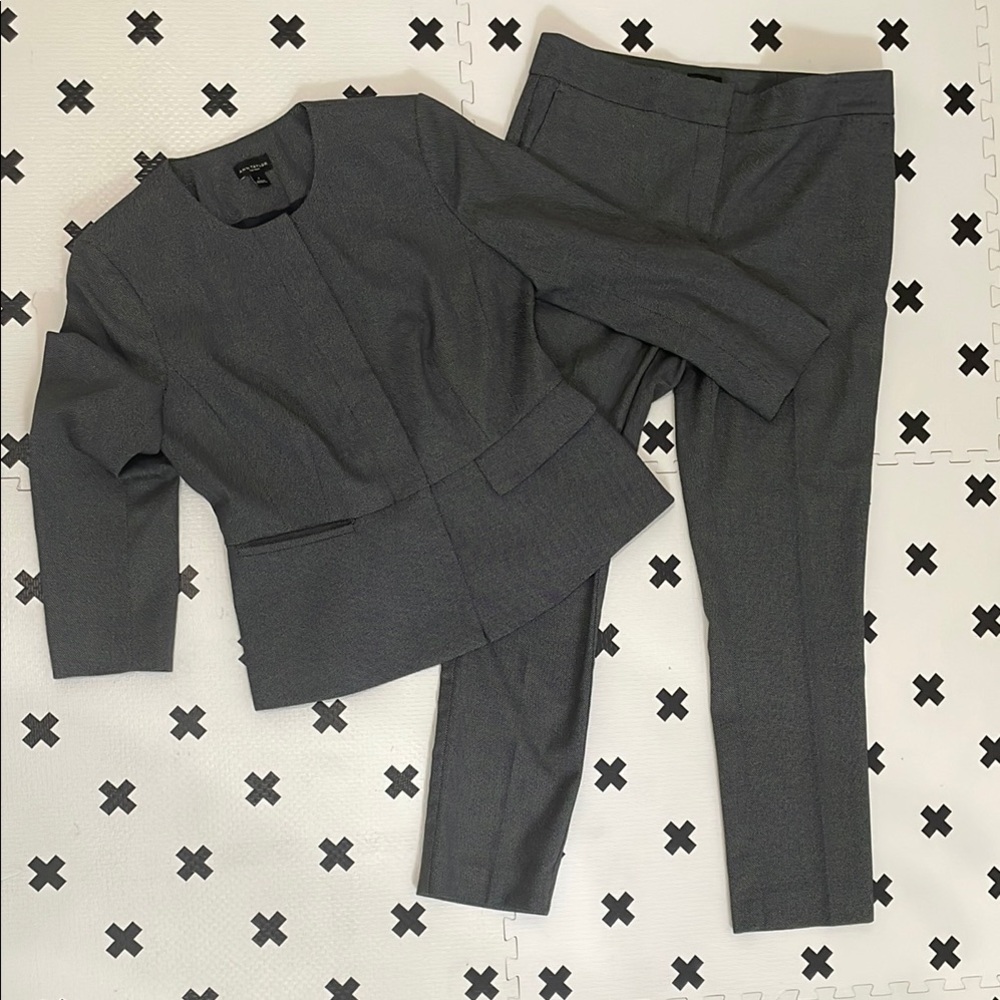 Ann Taylor Gray Suit Jacket and Pantsuit with Relaxed Fit
